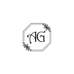 AG initial letters Wedding monogram logos, hand drawn modern minimalistic and frame floral templates