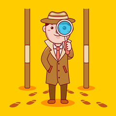 Man Detective Profession Cartoon Vector