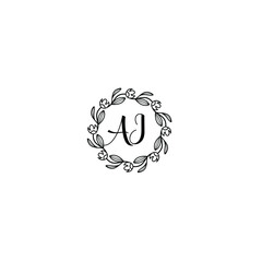 AI initial letters Wedding monogram logos, hand drawn modern minimalistic and frame floral templates