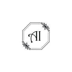 AI initial letters Wedding monogram logos, hand drawn modern minimalistic and frame floral templates
