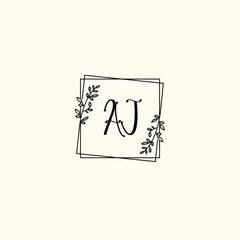 AJ initial letters Wedding monogram logos, hand drawn modern minimalistic and frame floral templates