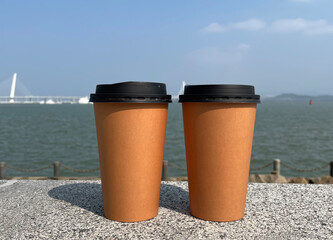 coffee cup on the beach