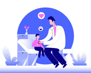 Children's doctor checking heartbeat illustration concept vector