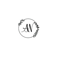 AN initial letters Wedding monogram logos, hand drawn modern minimalistic and frame floral templates