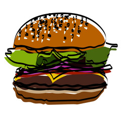 Silhouette of a burger. Fast food. Vector illustration.