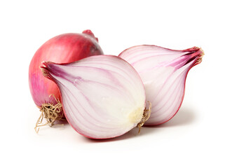 onions and sliced onions on a white background