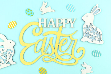 Happy Easter poster and greeting card concept with text, holiday and festive background
