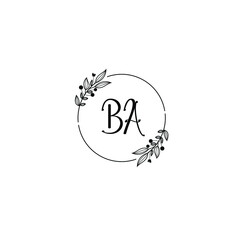 BA initial letters Wedding monogram logos, hand drawn modern minimalistic and frame floral templates