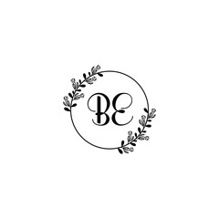 BE initial letters Wedding monogram logos, hand drawn modern minimalistic and frame floral templates