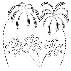 Lush fireworks for the night show - carnival, festival, wedding. Vector icon isolated on white, hand drawing style.