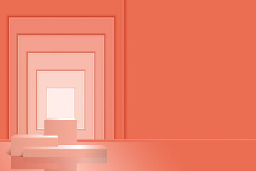 The product is a podium made of geometric shapes. Abstract background with rectangular elements. Copy space. Vector 3d realism.
