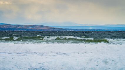 wavy winter horizon on Lake Champlain, Vermont
