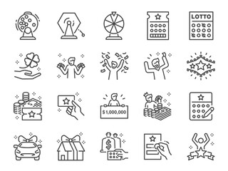 Lotto line icon set. Included the icons as lottery, raffle, draw, jackpot, rich, and more. - 421274951