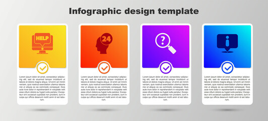 Set Computer monitor and help, Support operator in touch, Unknown search and Information. Business infographic template. Vector