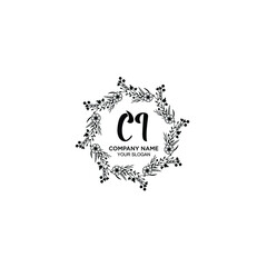 CI initial letters Wedding monogram logos, hand drawn modern minimalistic and frame floral templates