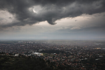 View on the Vršac city under the rainy clouds