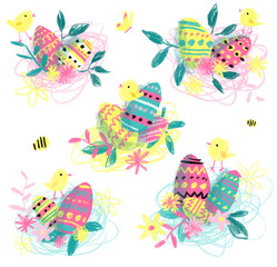 Easter eggs and chicks illustration