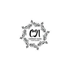 CN initial letters Wedding monogram logos, hand drawn modern minimalistic and frame floral templates