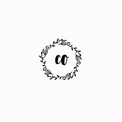 CO initial letters Wedding monogram logos, hand drawn modern minimalistic and frame floral templates