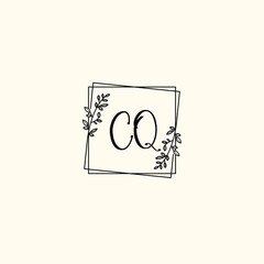 CQ initial letters Wedding monogram logos, hand drawn modern minimalistic and frame floral templates