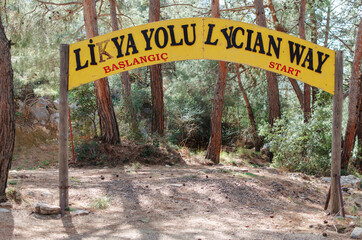 Sign for the Lycian way trail in Turkey