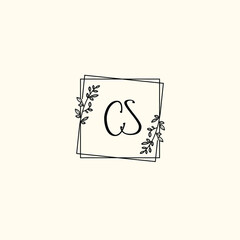 CS initial letters Wedding monogram logos, hand drawn modern minimalistic and frame floral templates
