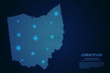 Abstract image Ohio map from point blue and glowing stars on a dark background. vector illustration. - obrazy, fototapety, plakaty