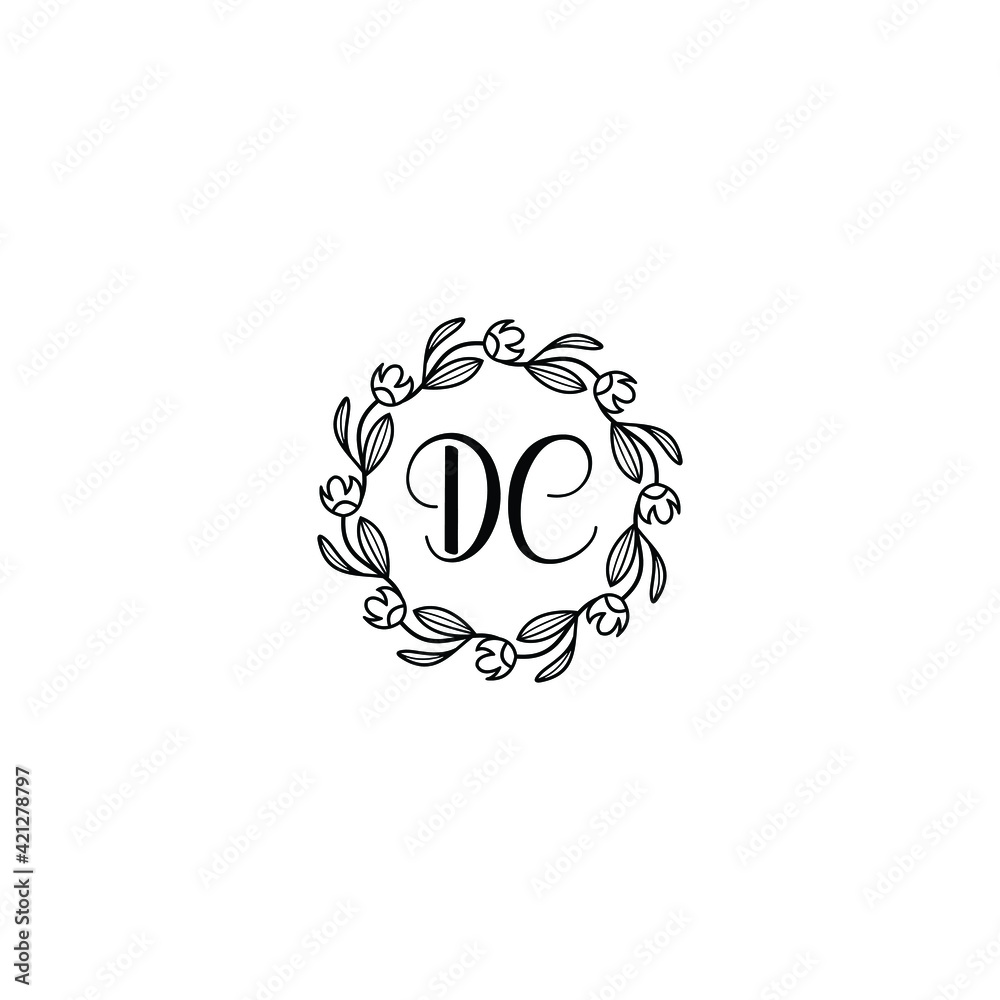 Wall mural dc initial letters wedding monogram logos, hand drawn modern minimalistic and frame floral templates