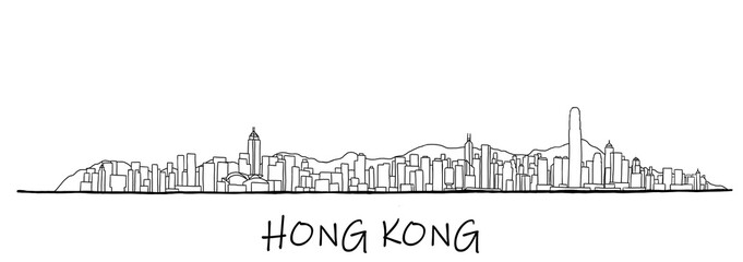 Hong Kong skyline freehand drawing sketch on white background. © tanarch