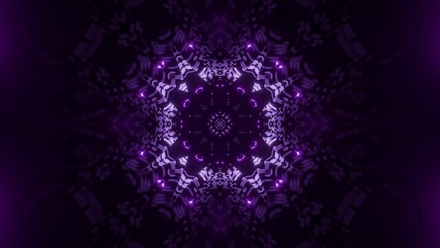 Neon purple vj tunnel. Motion following a symmetrical trippy bright purple pattern. 3d visual animation