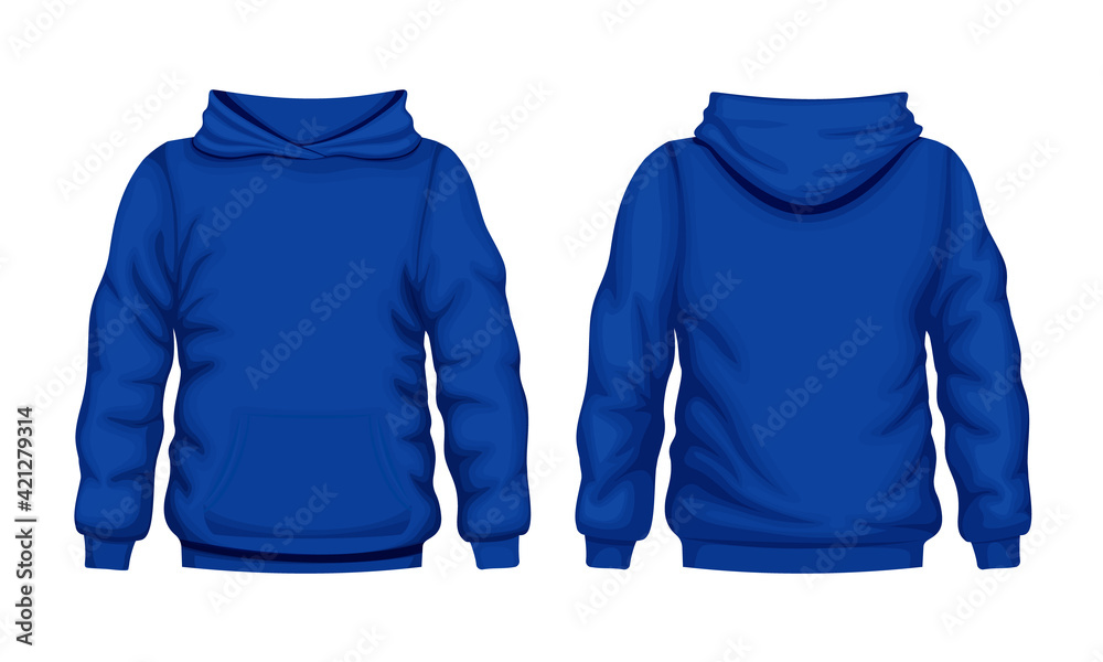 Wall mural blue hoodie front and back views. sweater cotton hooded fashion sweatshirt for everyday wear and exp - Wall murals
