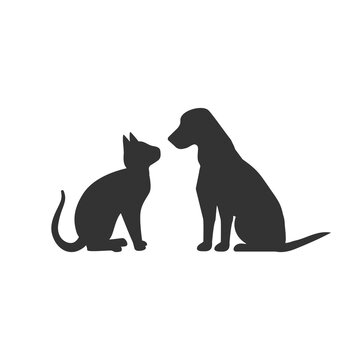 recommend clip art: Dog and cat silhouette isolated on white background. Animals concept logo. Vector stock	
                    