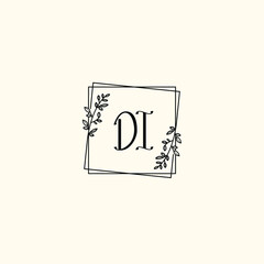 DI initial letters Wedding monogram logos, hand drawn modern minimalistic and frame floral templates