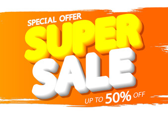 Super Sale 50% off, poster design template, special offer, vector illustration