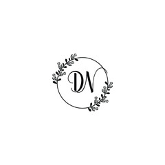 DN initial letters Wedding monogram logos, hand drawn modern minimalistic and frame floral templates