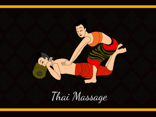 vector Thai massage in Thai ancient style illustration