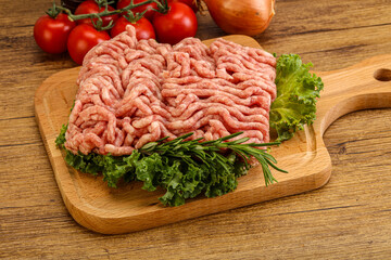 Raw pork minced meat over board