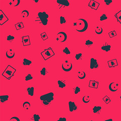 Set Sun and cloud weather, Cloud with rain, Weather forecast and Moon stars on seamless pattern. Vector