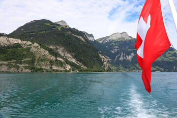 Flag of Switzerland on nature background - obrazy, fototapety, plakaty