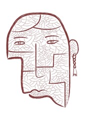 art brush hatching cubism face. hand drawn abstract face drawing for wall art