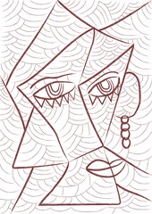 art brush hatching cubism face. hand drawn abstract face drawing for wall art