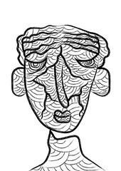 art brush hatching cubism face. hand drawn abstract face drawing for wall art