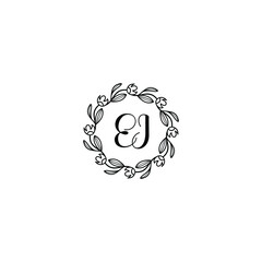 EI initial letters Wedding monogram logos, hand drawn modern minimalistic and frame floral templates