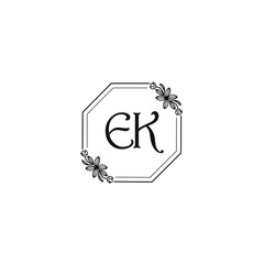 EK initial letters Wedding monogram logos, hand drawn modern minimalistic and frame floral templates