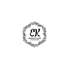 EK initial letters Wedding monogram logos, hand drawn modern minimalistic and frame floral templates