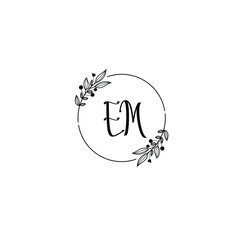 EM initial letters Wedding monogram logos, hand drawn modern minimalistic and frame floral templates
