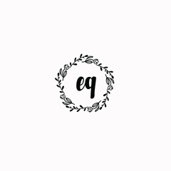 EQ initial letters Wedding monogram logos, hand drawn modern minimalistic and frame floral templates