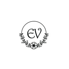 EV initial letters Wedding monogram logos, hand drawn modern minimalistic and frame floral templates