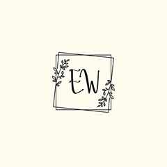 EW initial letters Wedding monogram logos, hand drawn modern minimalistic and frame floral templates