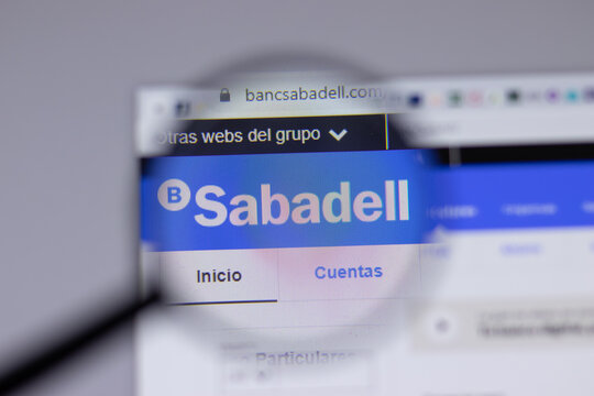 New York, USA - 18 March 2021: Banco Sabadell Company Logo Icon On Website, Illustrative Editorial.